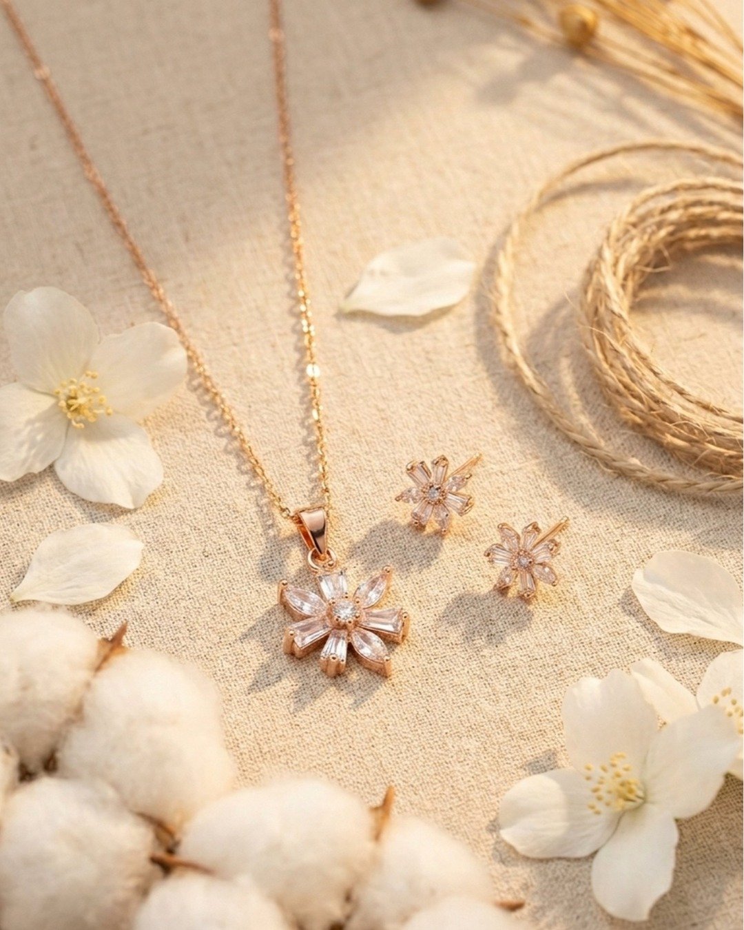 Rose Gold Radiant Flower Pendant Set – 925 Sterling Silver — view 4