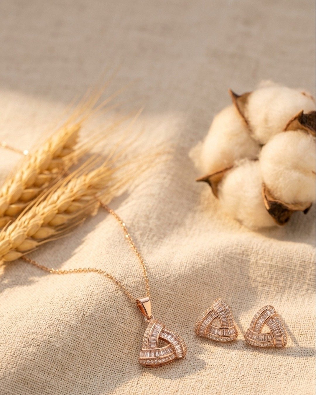 Rose Gold Triangular Elegance Pendant Set – 925 Sterling Silver — view 3