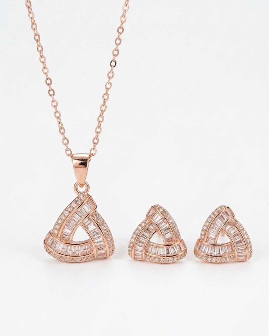 Rose Gold Triangular Elegance Pendant Set – 925 Sterling Silver — view 4