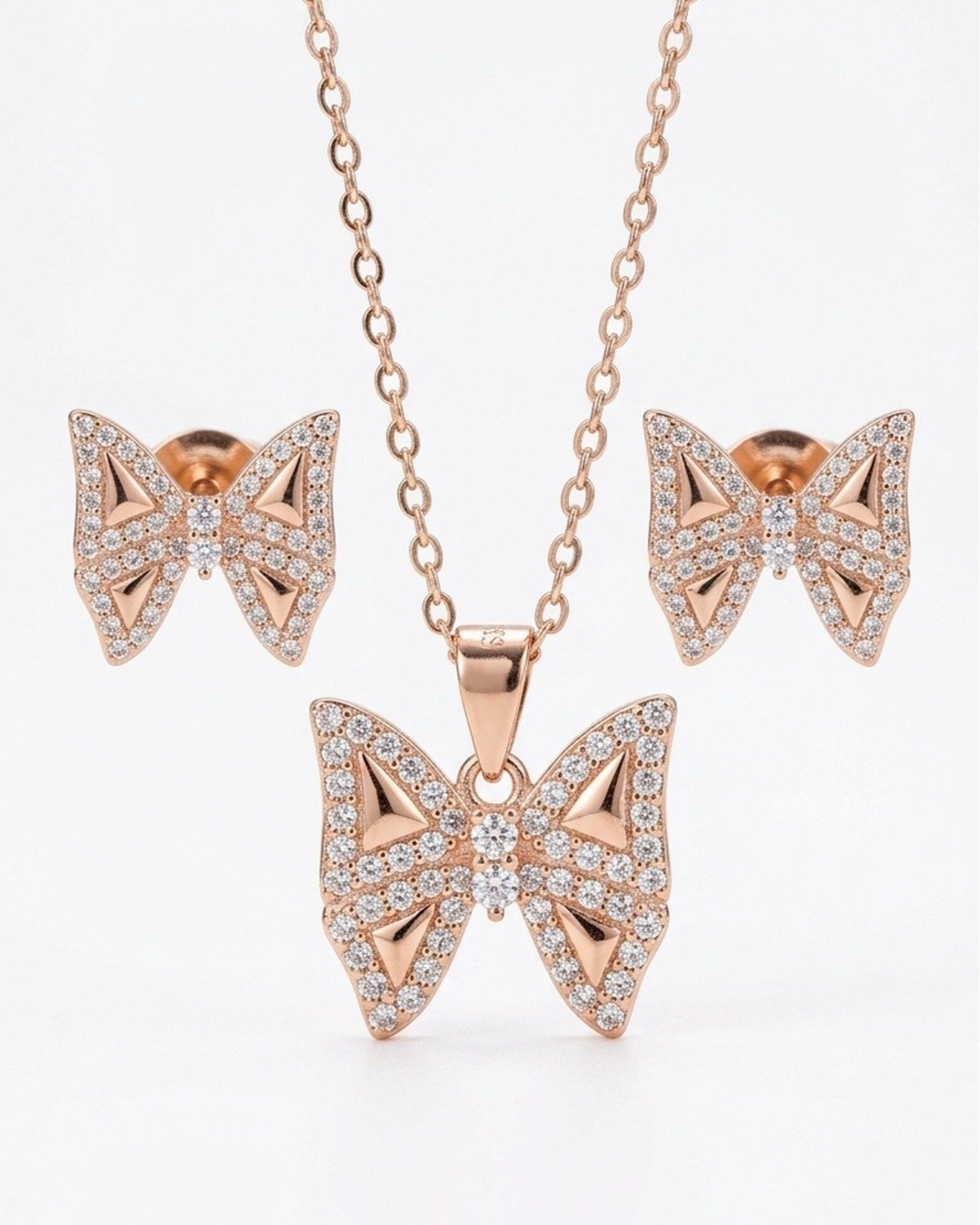 Rose Gold Crystal Butterfly Pendant Set – 925 Sterling Silver — view 4