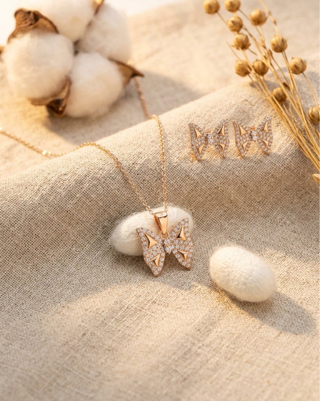 Rose Gold Crystal Butterfly Pendant Set – 925 Sterling Silver