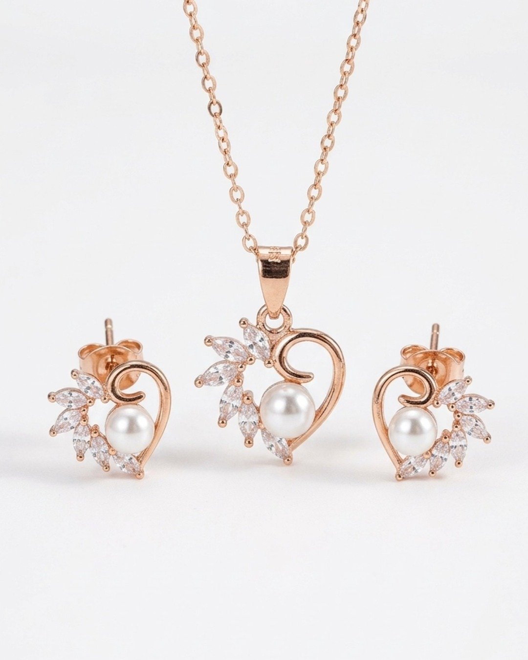Rose Gold Pearl Heart Pendant Set – 925 Sterling Silver — view 4