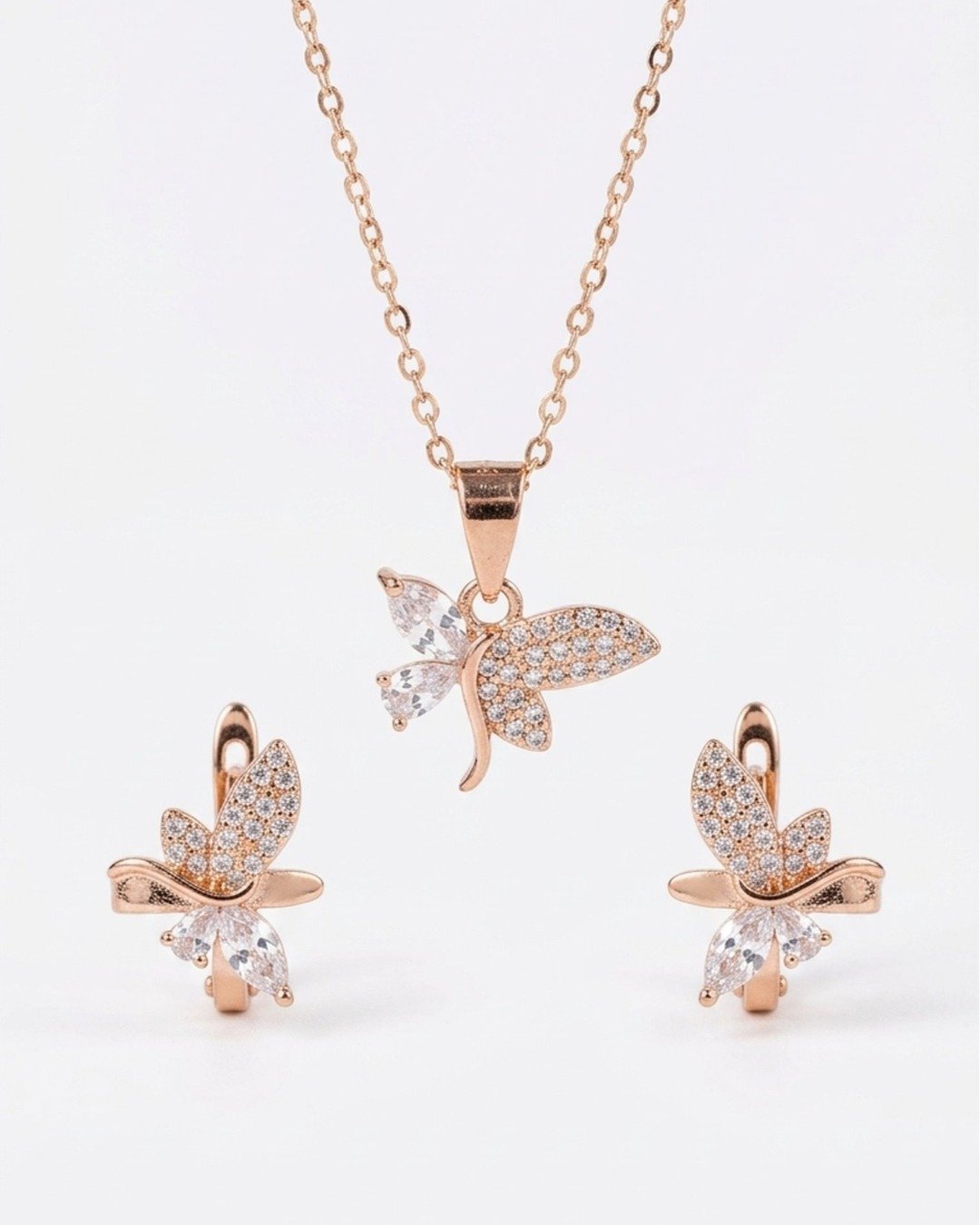 Rose Gold Elegant Butterfly Drop Pendant Set – 925 Sterling Silver — view 4
