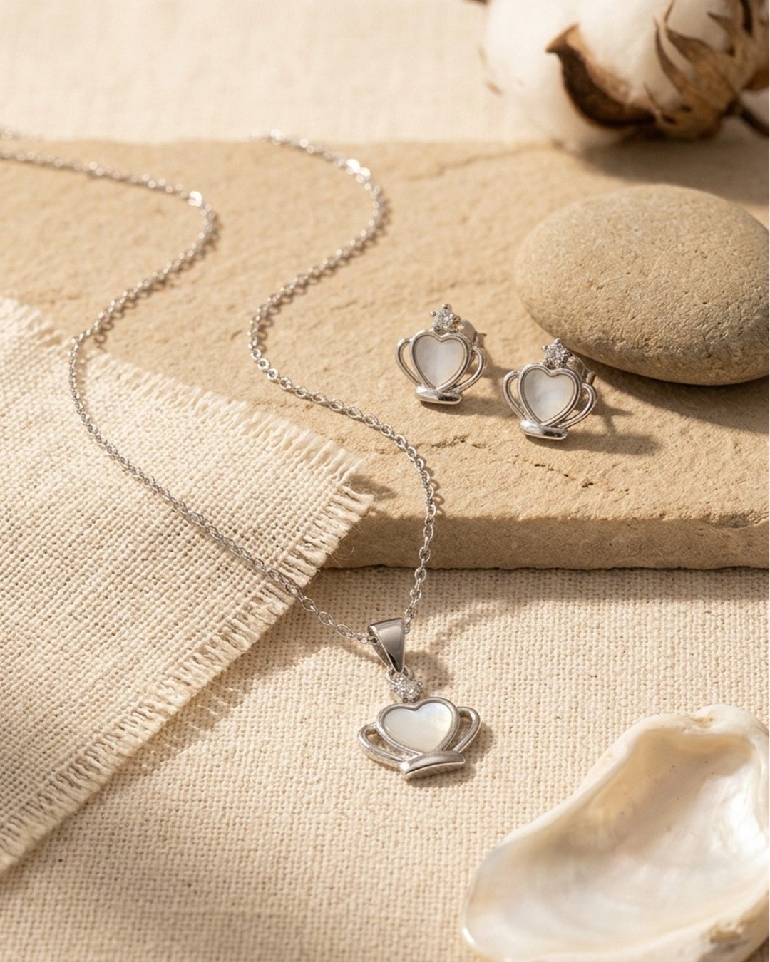 Royal Heart Crown Pendant Set – 925 Sterling Silver