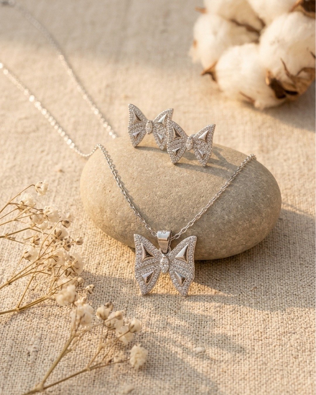 Sparkling Butterfly Pendant Set – 925 Sterling Silver