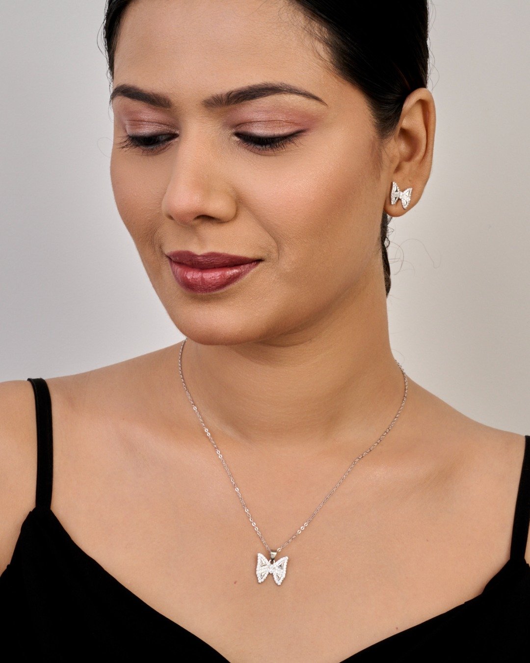 Sparkling Butterfly Pendant Set – 925 Sterling Silver — view 3