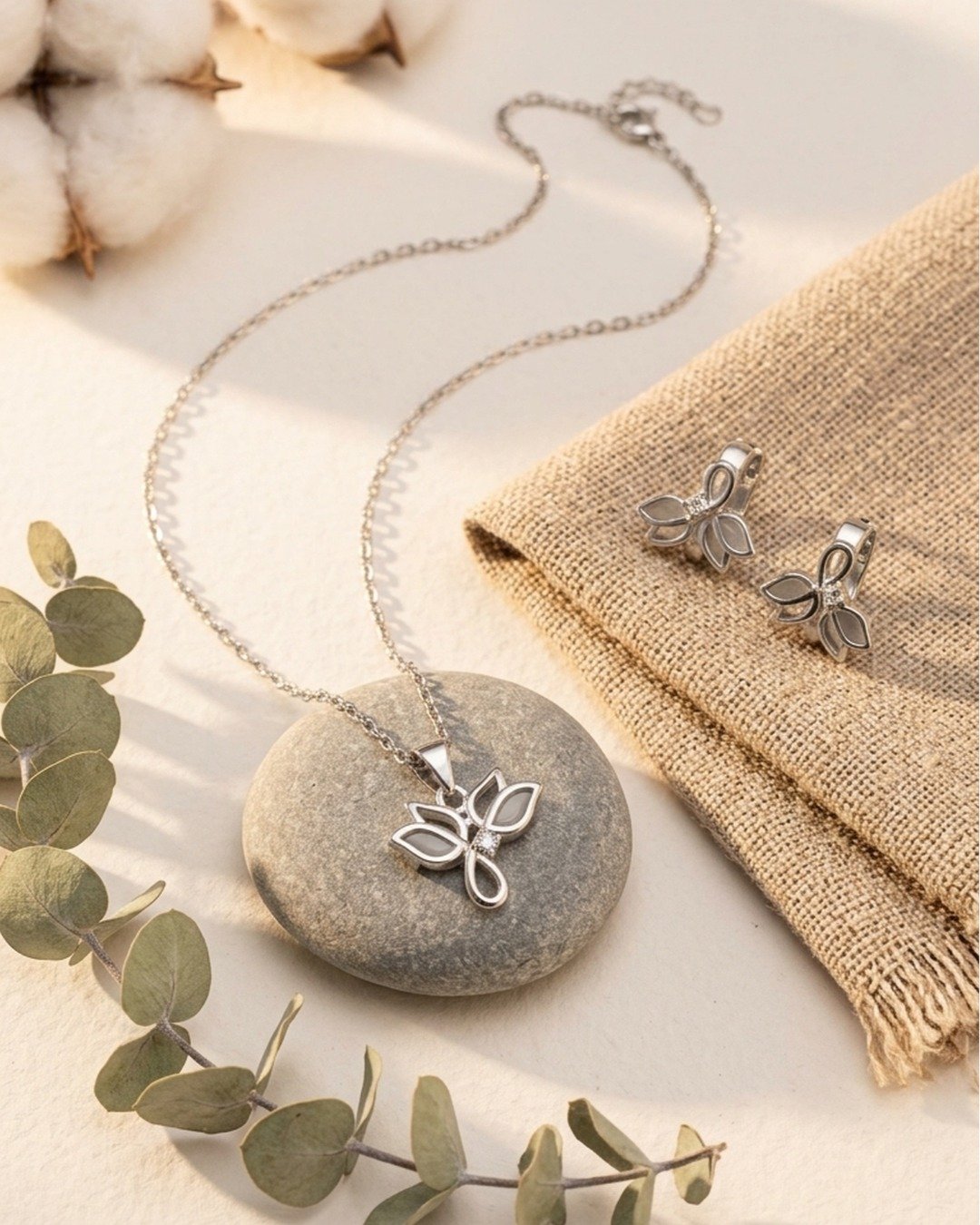 Elegant Floral Butterfly Pendant Set – 925 Sterling Silver