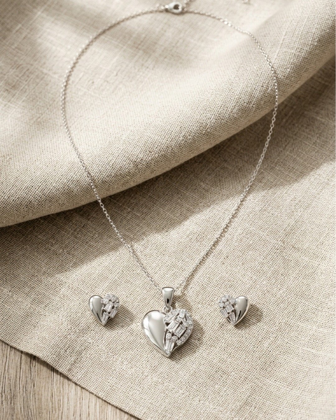 Crystal Heart Pendant Set – 925 Sterling Silver