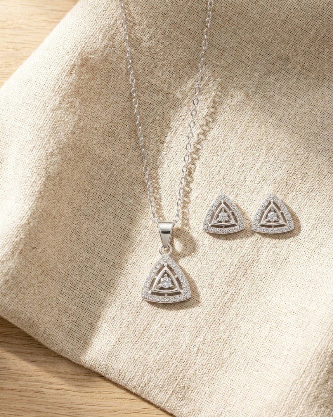 Elegant Triangle Crystal Pendant Set – 925 Sterling Silver — view 4