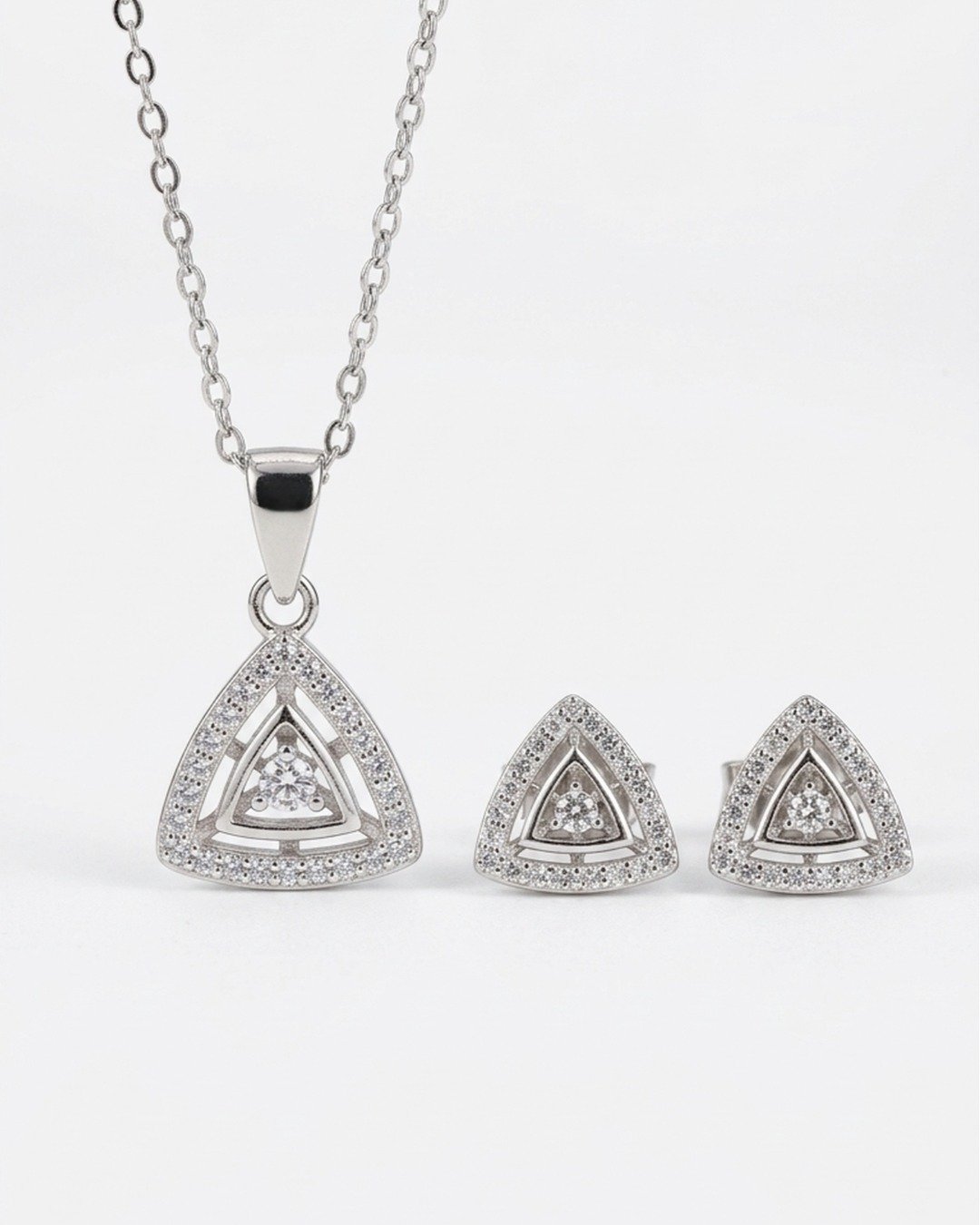 Elegant Triangle Crystal Pendant Set – 925 Sterling Silver — view 5