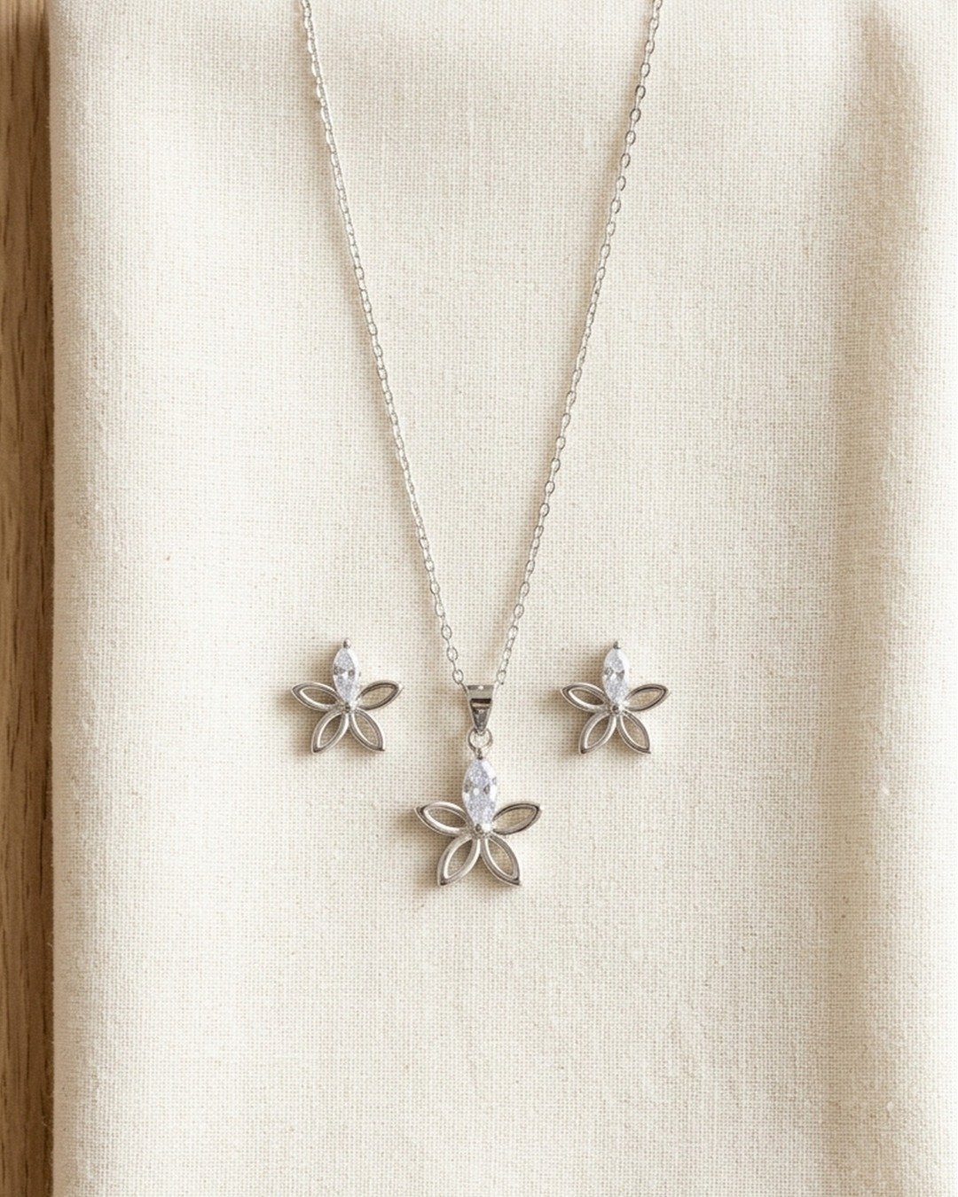 Floral Petal Crystal Pendant Set – 925 Sterling Silver — view 4