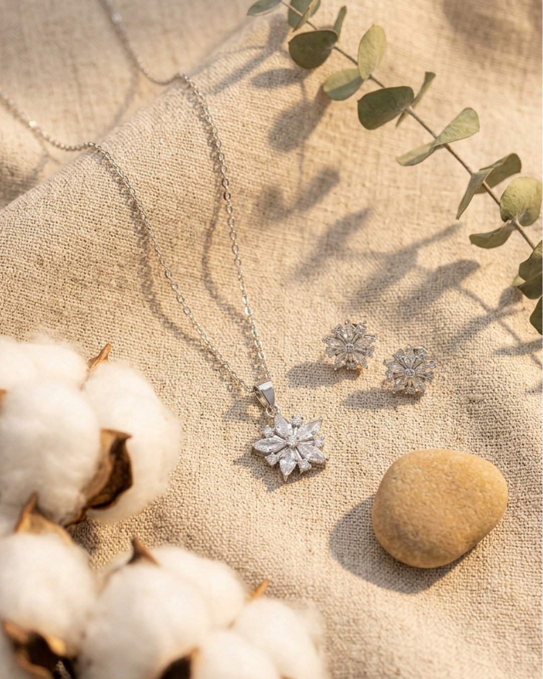 Radiant Floral Crystal Pendant Set – 925 Sterling Silver