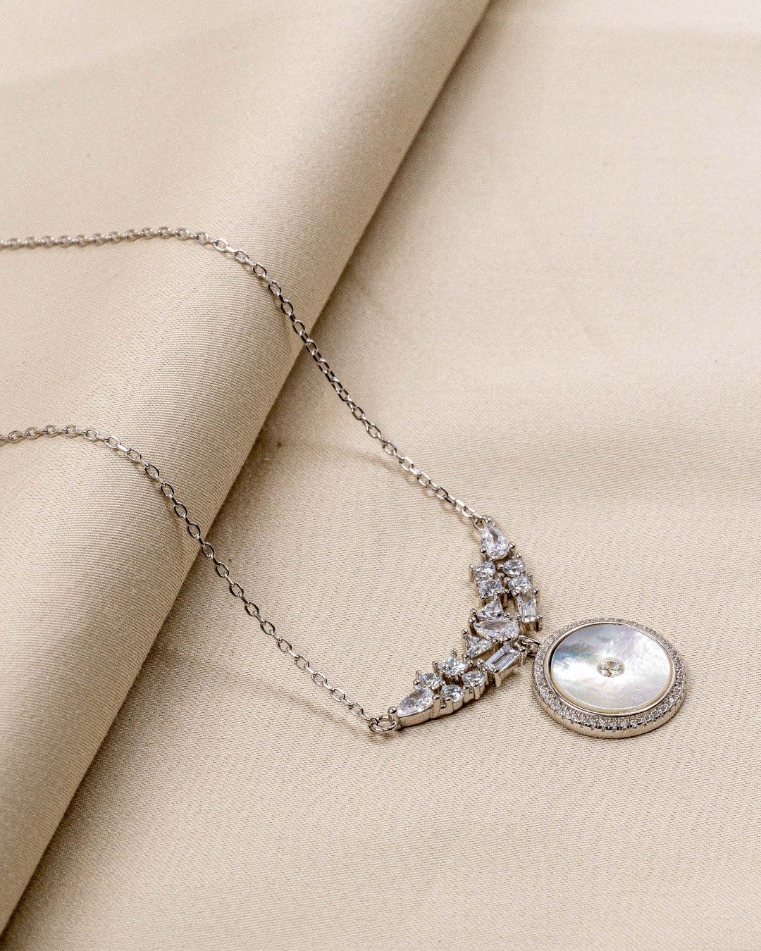 Royal Crystal Disc Statement Necklace – 925 Sterling Silver