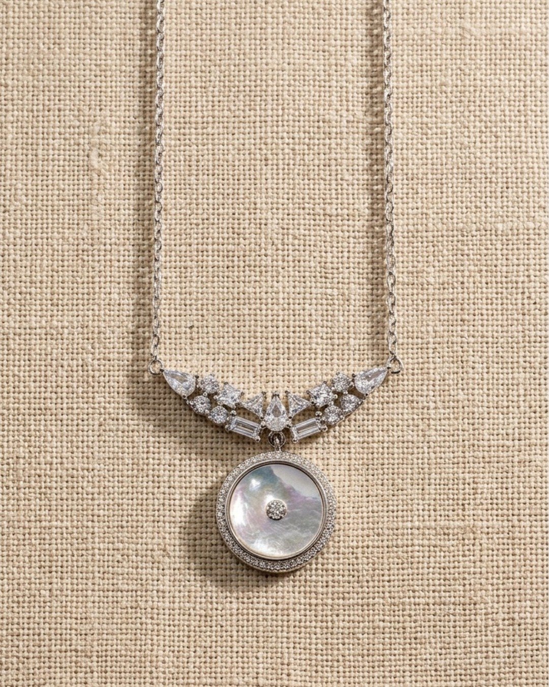 Royal Crystal Disc Statement Necklace – 925 Sterling Silver — view 3