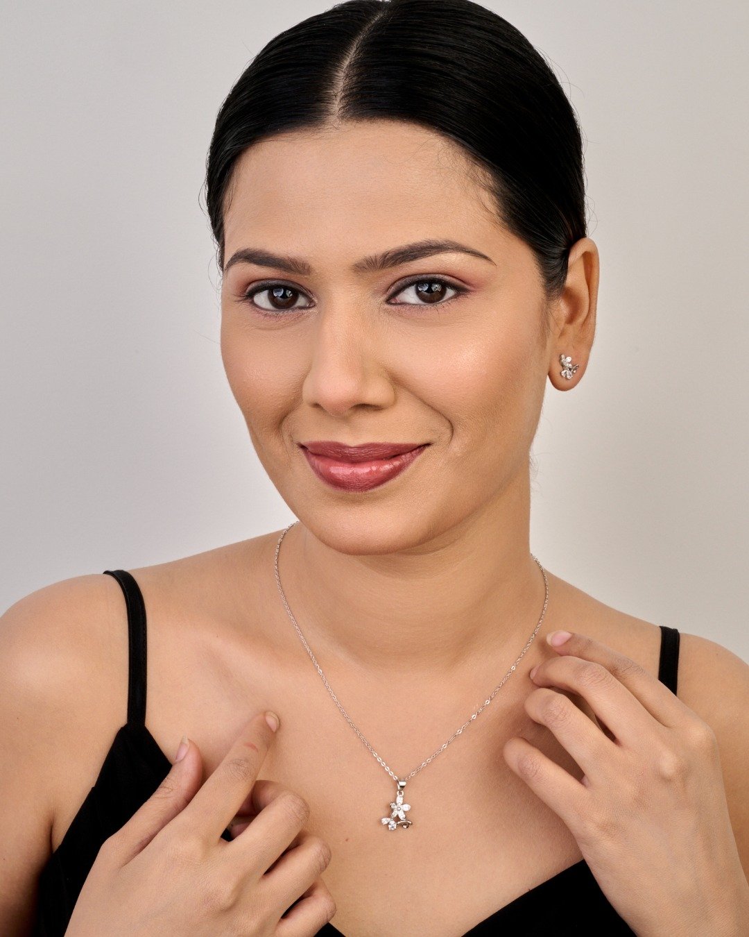 Floral Drop Crystal Pendant Set – 925 Sterling Silver — view 3