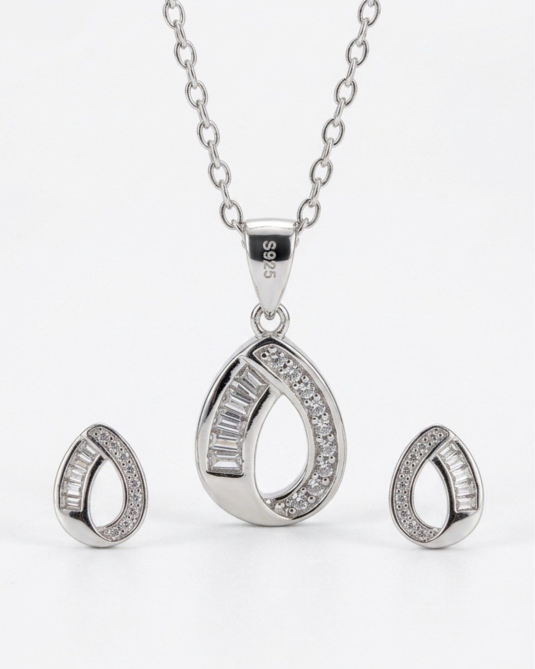 Modern Oval Crystal Pendant Set – 925 Sterling Silver — view 5