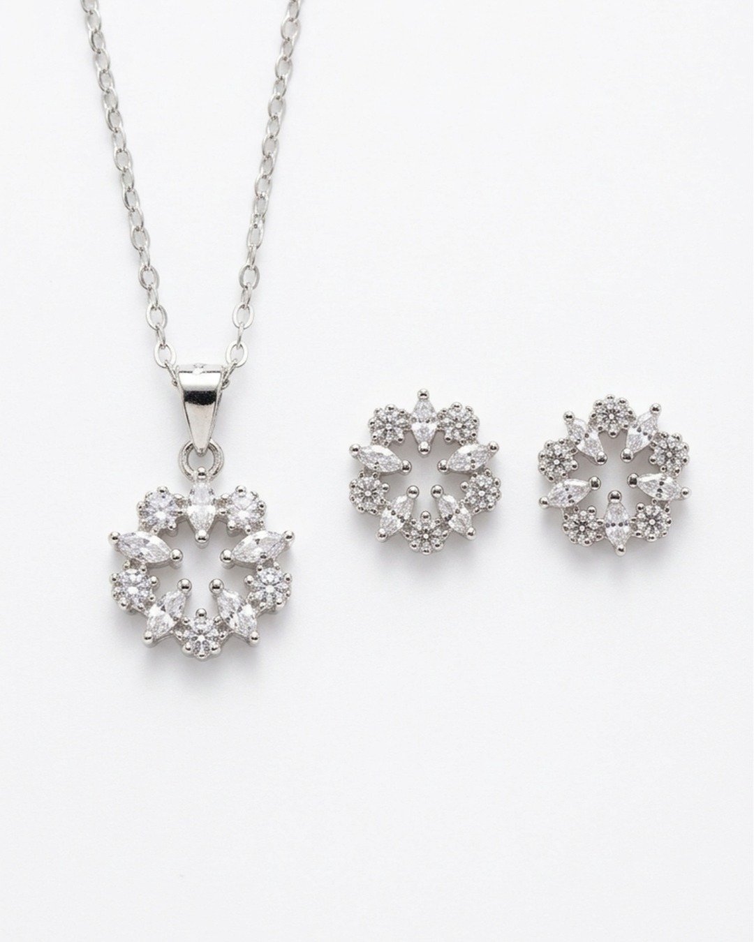 Classic Crystal Halo Pendant Set – 925 Sterling Silver — view 5