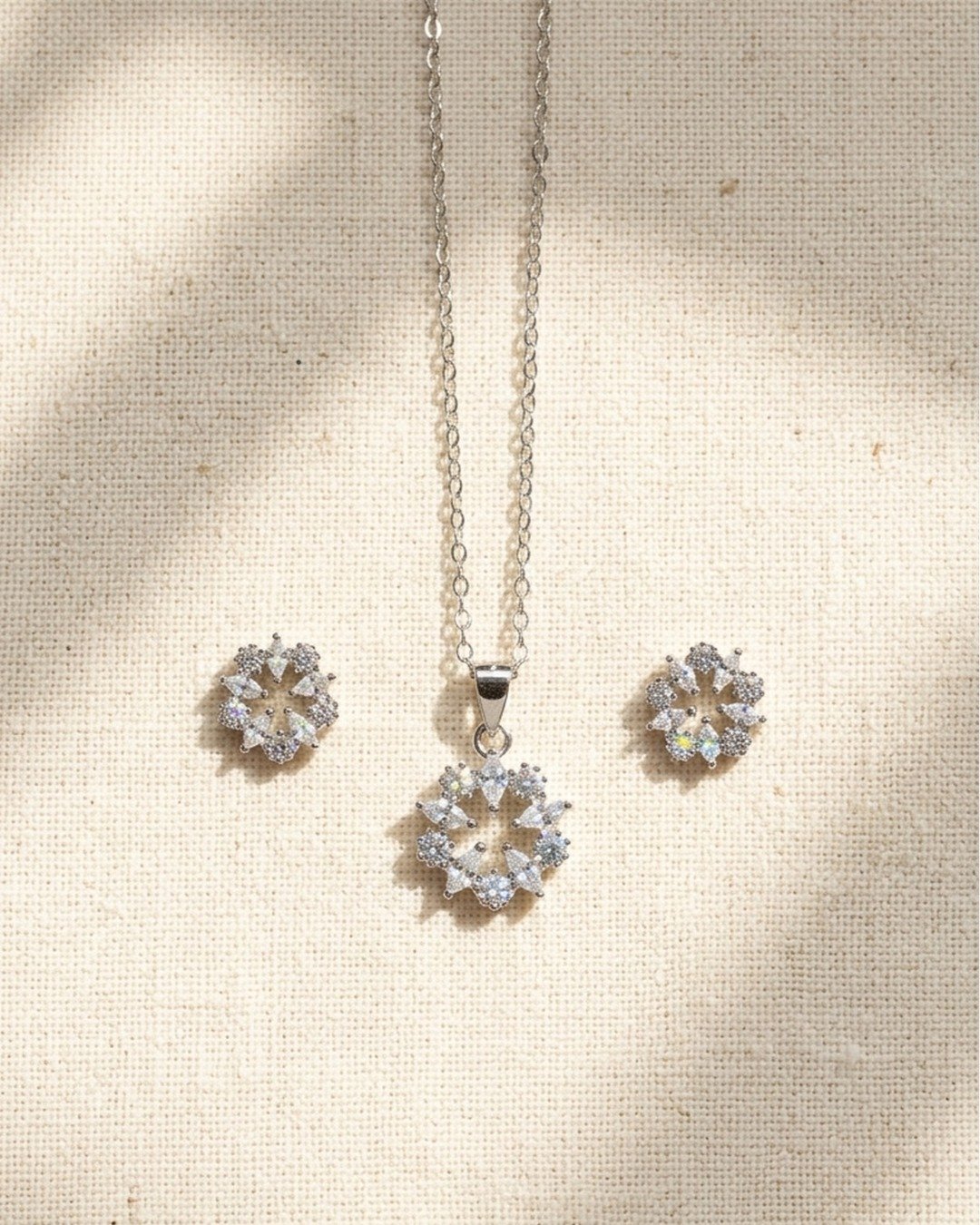 Classic Crystal Halo Pendant Set – 925 Sterling Silver — view 4