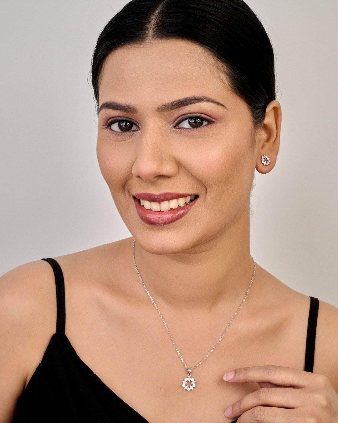 Classic Crystal Halo Pendant Set – 925 Sterling Silver — view 3