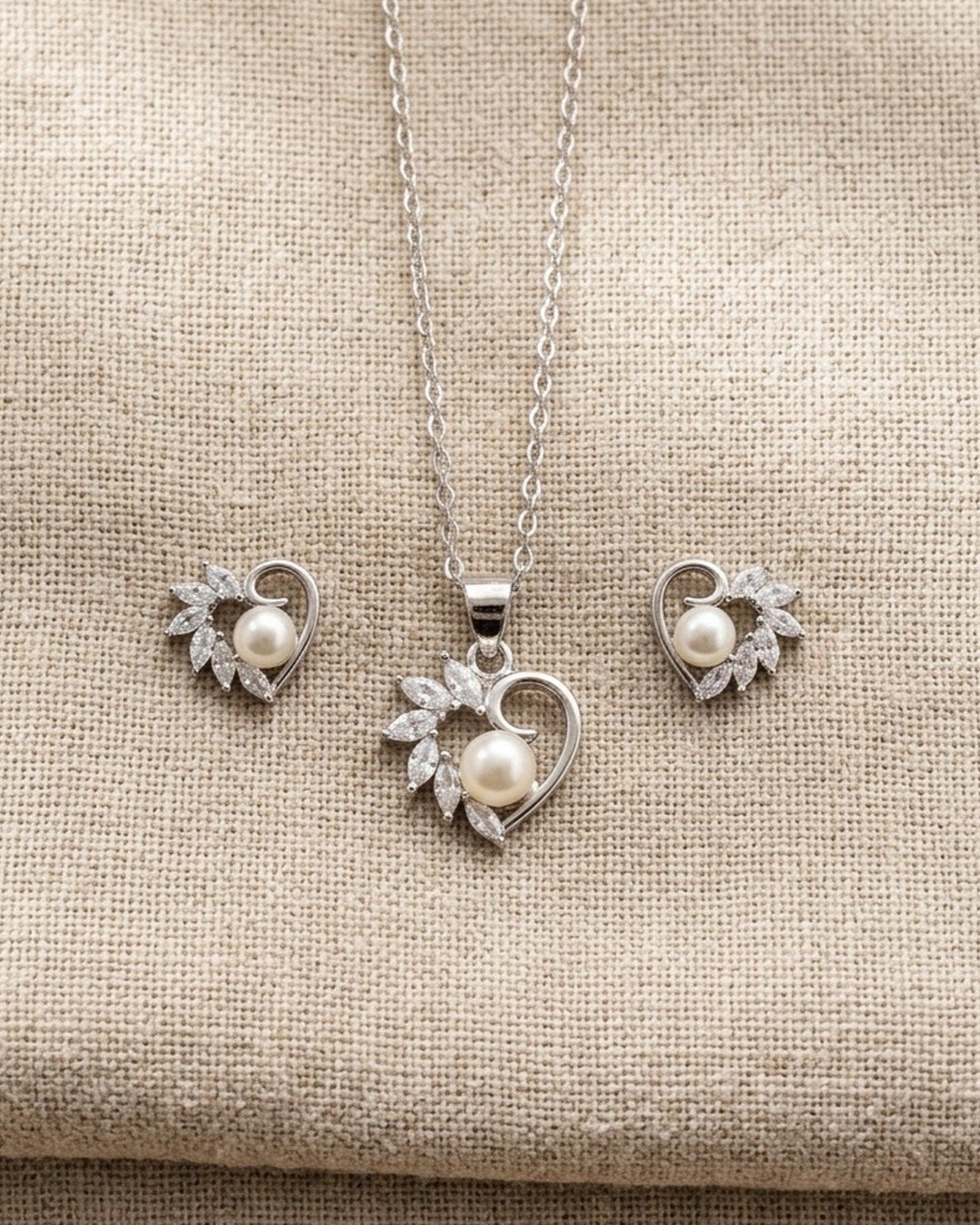 Pearl Heart Floral Pendant Set – 925 Sterling Silver — view 4