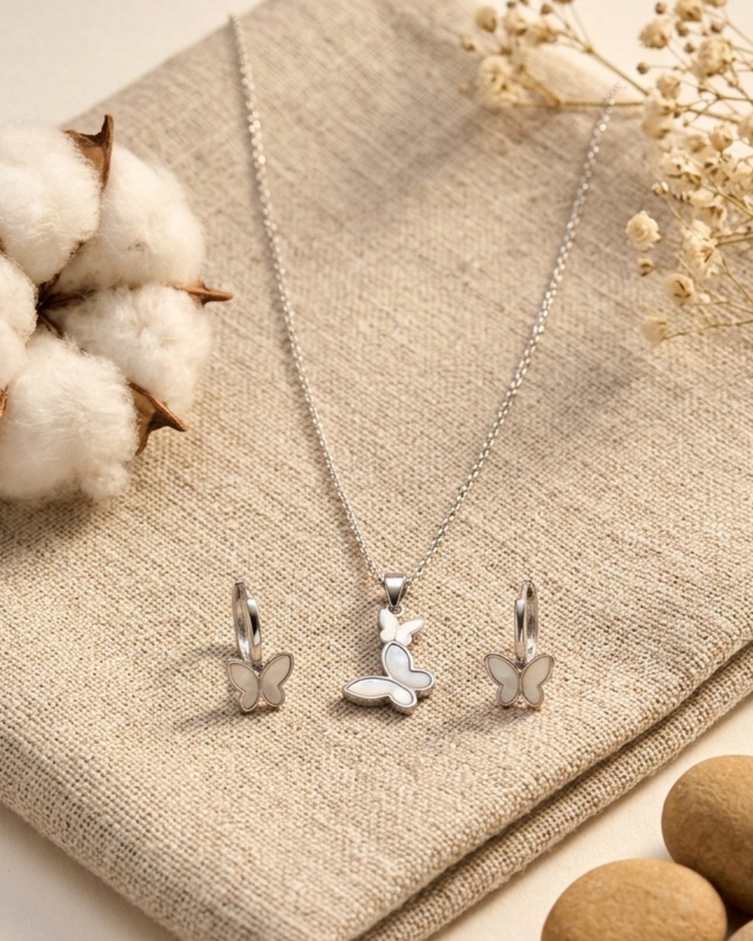 Butterfly Enamel Pendant Set – 925 Sterling Silver