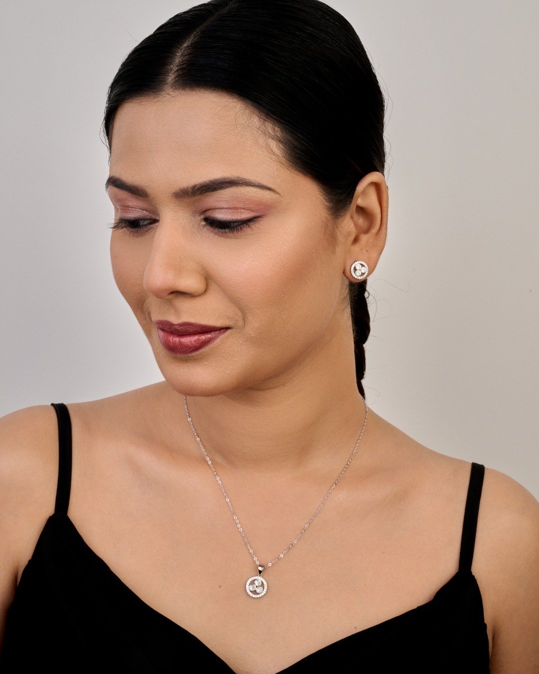 Trinity Circle Crystal Pendant Set – 925 Sterling Silver — view 3