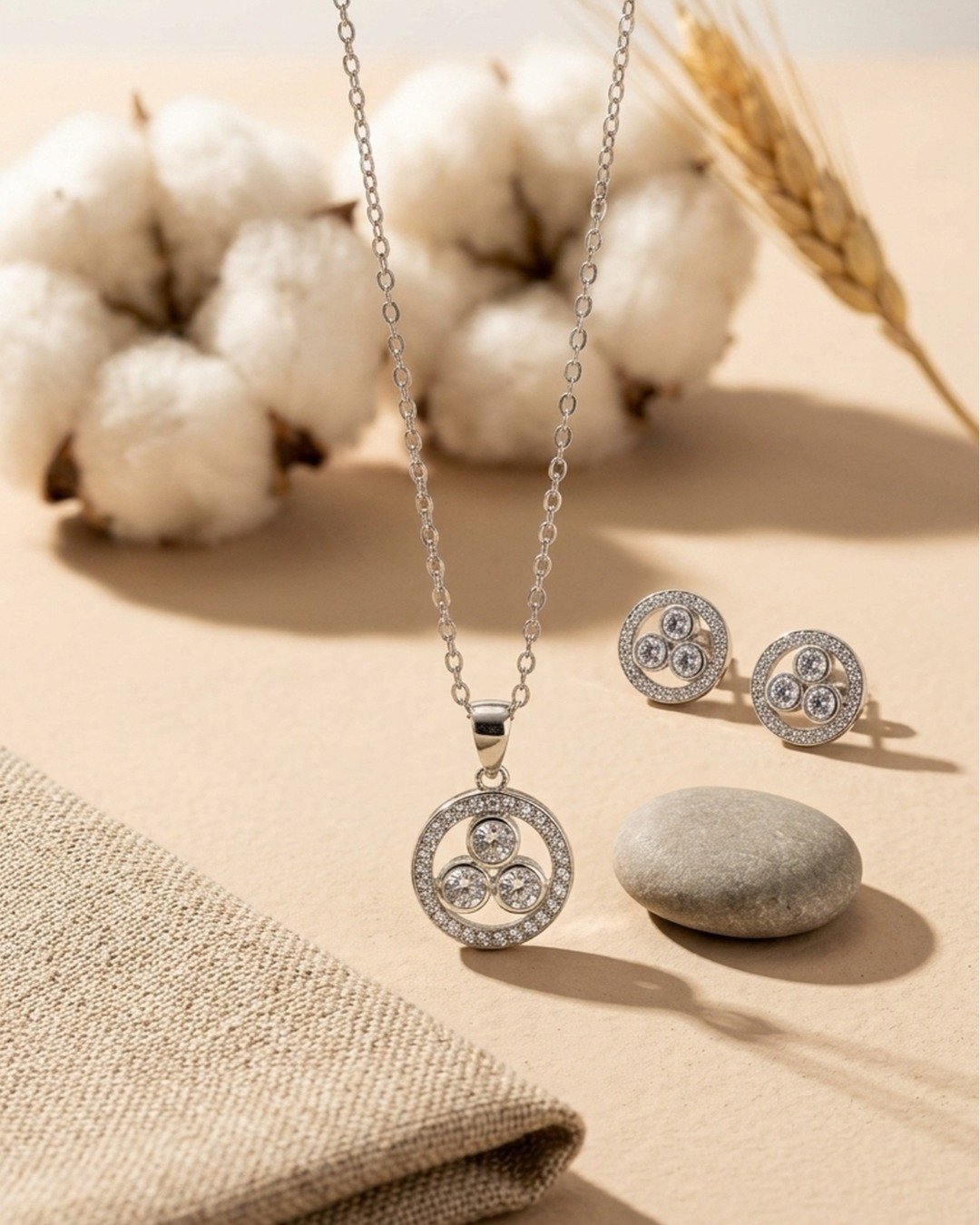 Trinity Circle Crystal Pendant Set – 925 Sterling Silver — view 4