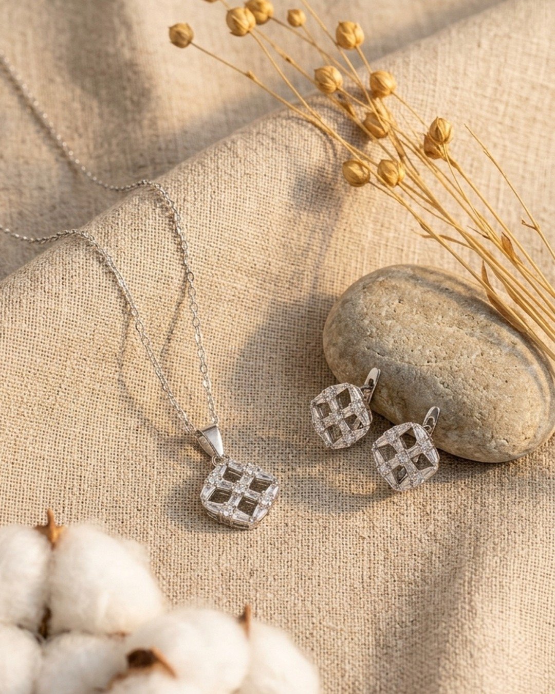 Geometric Crystal Grid Pendant Set – 925 Sterling Silver