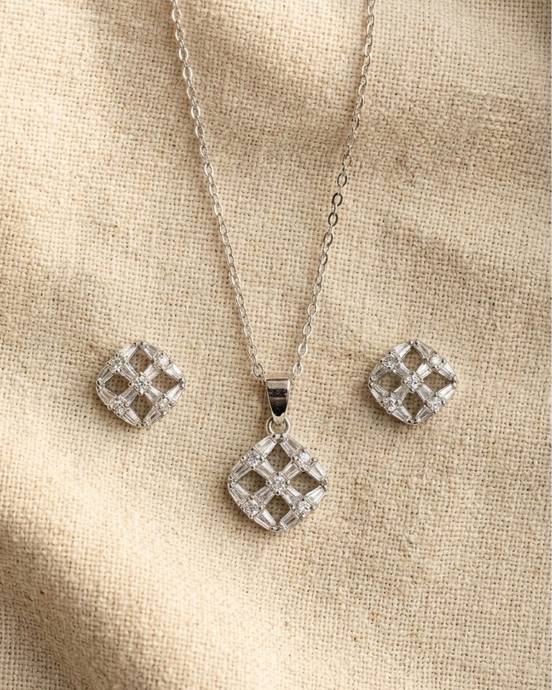 Geometric Crystal Grid Pendant Set – 925 Sterling Silver — view 4