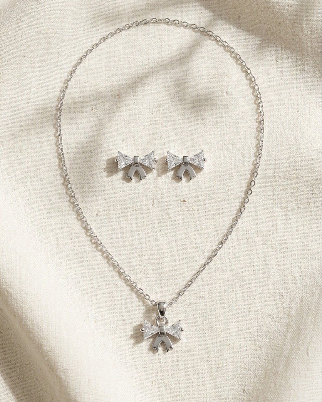 Delicate Crystal Bow Pendant Set – 925 Sterling Silver — view 3