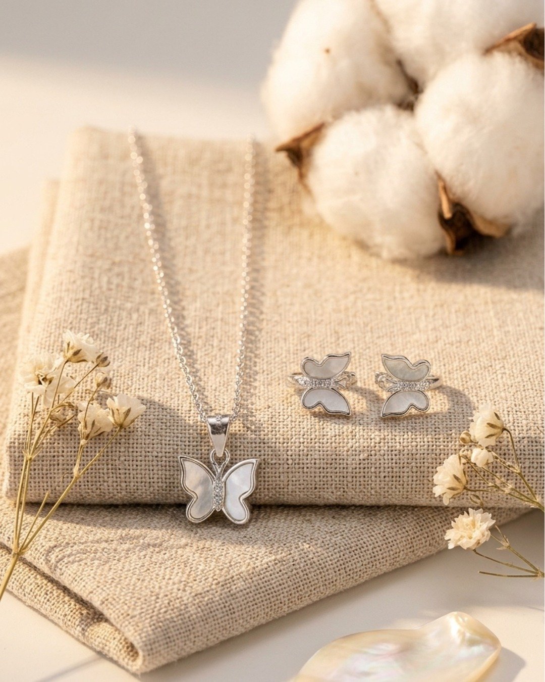 Elegant Butterfly Mother-of-Pearl Pendant Set – 925 Sterling Silver — view 4