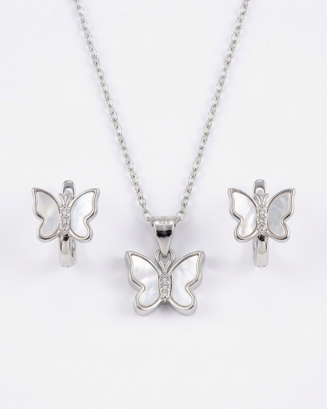 Elegant Butterfly Mother-of-Pearl Pendant Set – 925 Sterling Silver — view 5