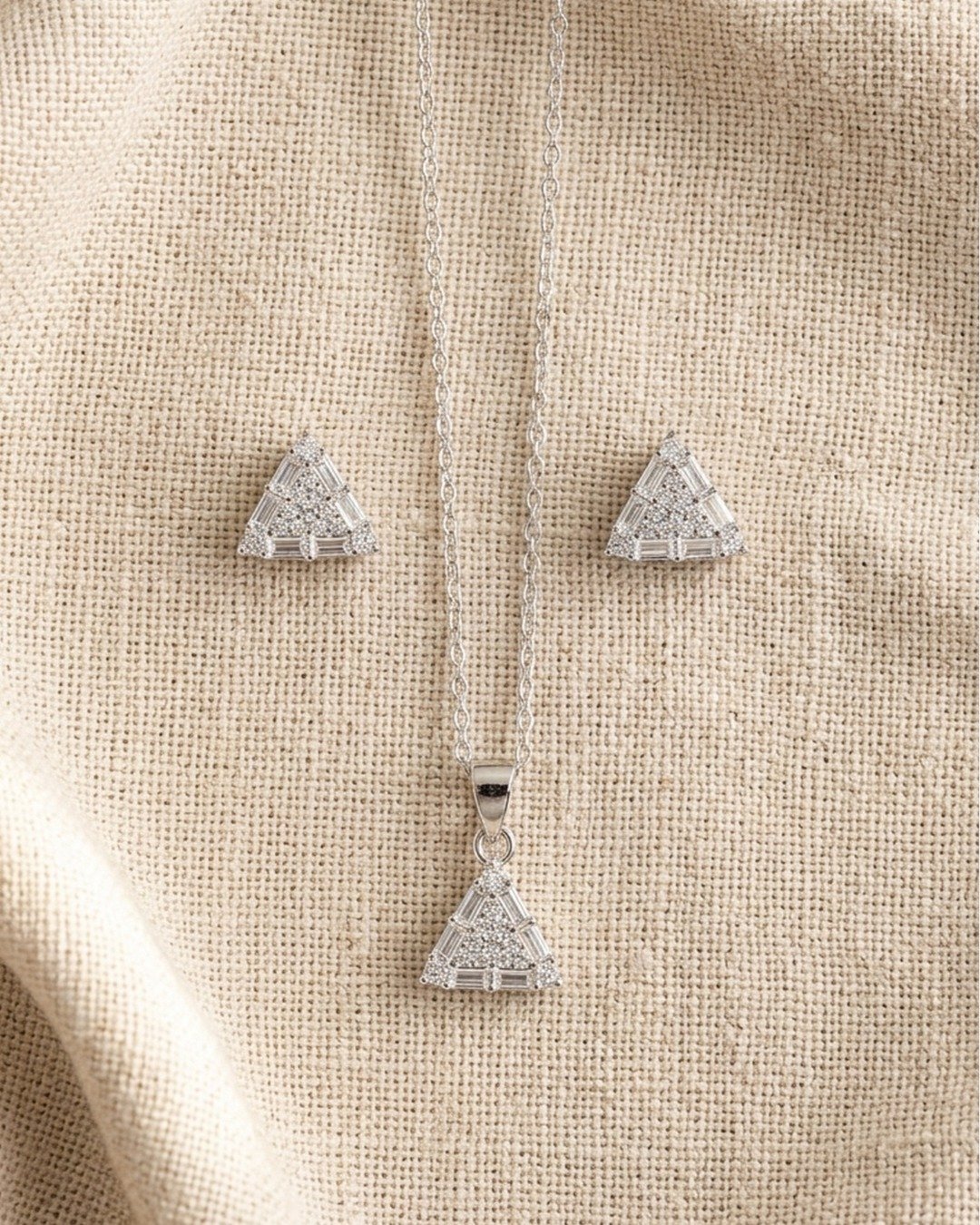 Elegant Triangle Crystal Pendant Set – 925 Sterling Silve — view 4
