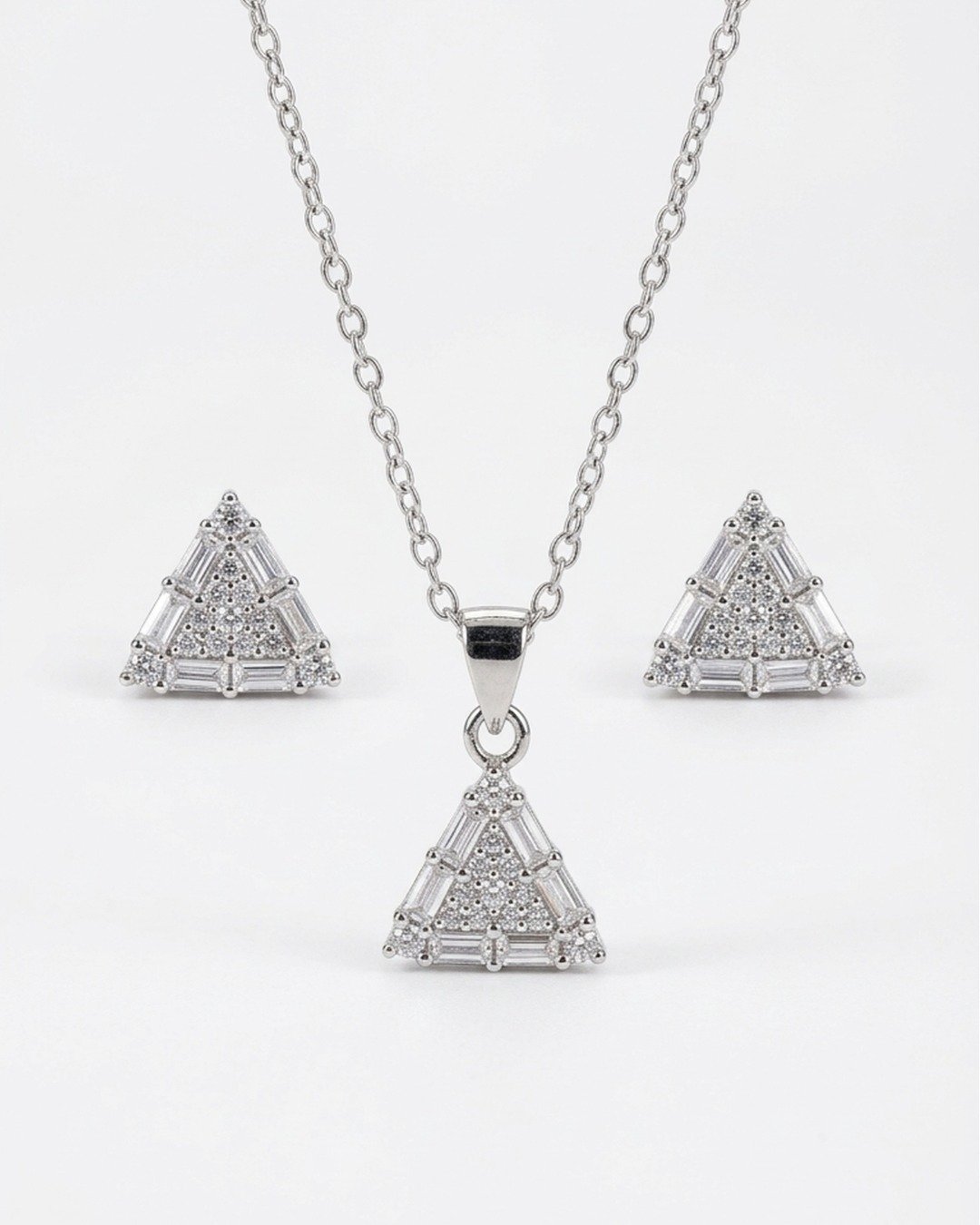 Elegant Triangle Crystal Pendant Set – 925 Sterling Silve — view 5