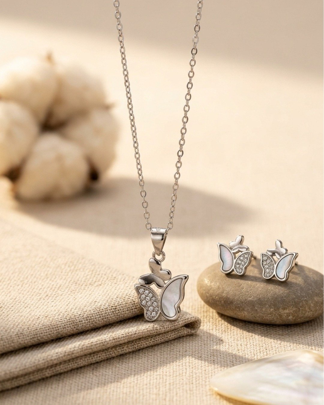 Elegant Double Butterfly Pendant Set – 925 Sterling Silver