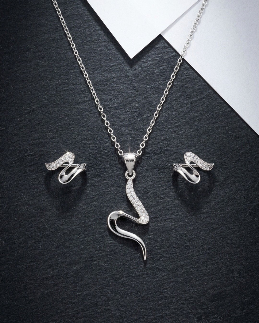 Elegant Snake Curve Pendant Set – 925 Sterling Silver