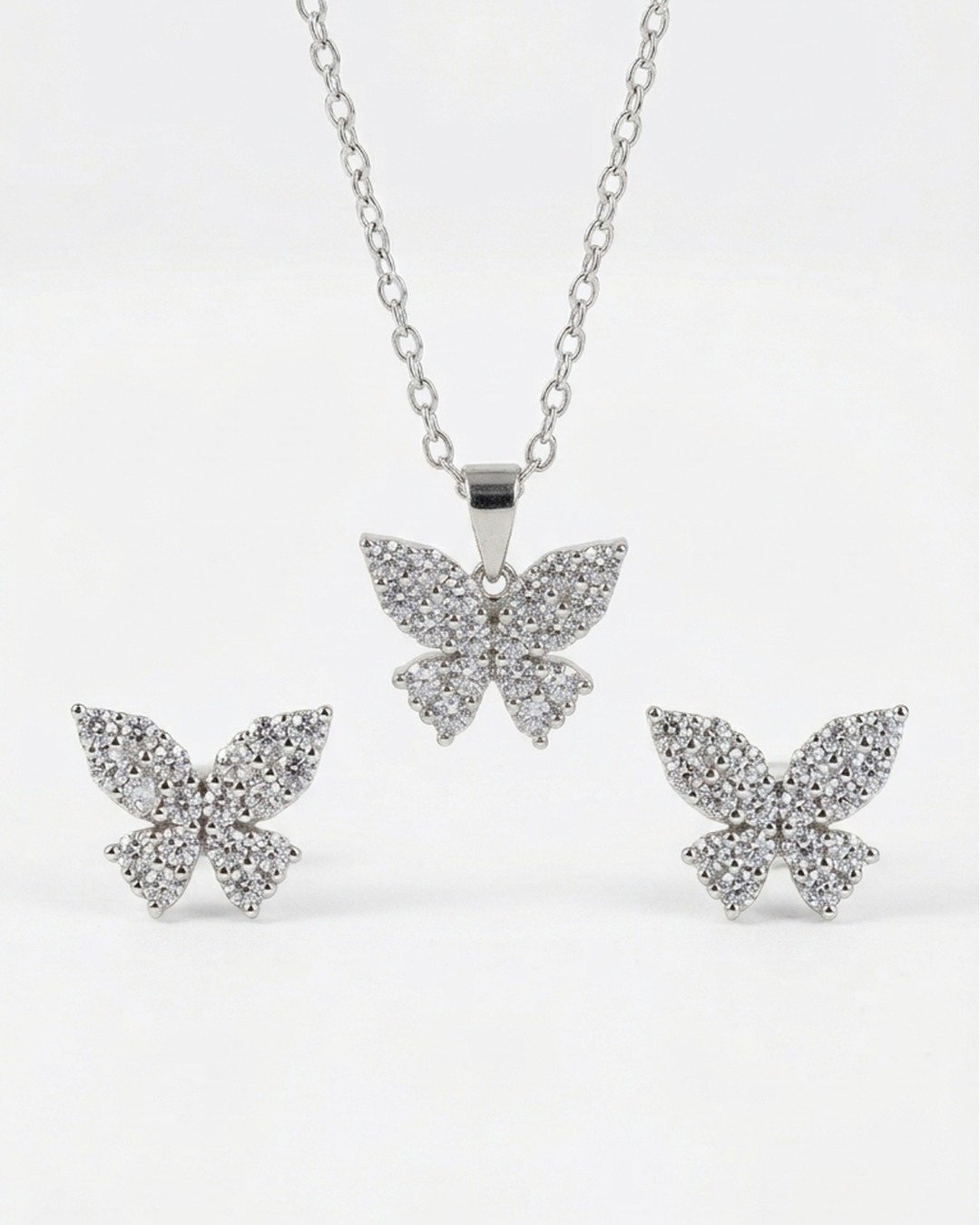 Sparkling Butterfly Crystal Pendant Set – 925 Sterling Silver — view 5