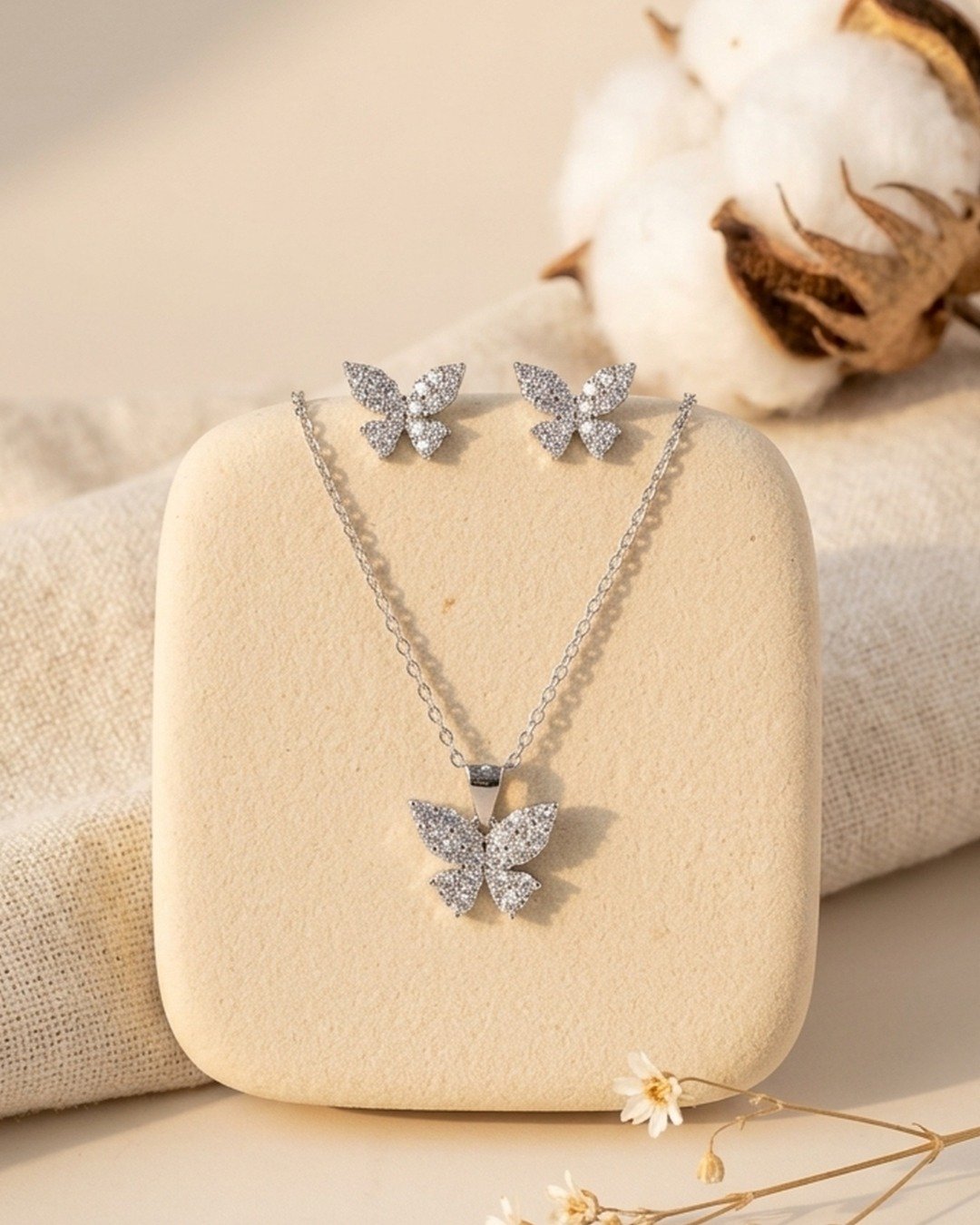Sparkling Butterfly Crystal Pendant Set – 925 Sterling Silver — view 4