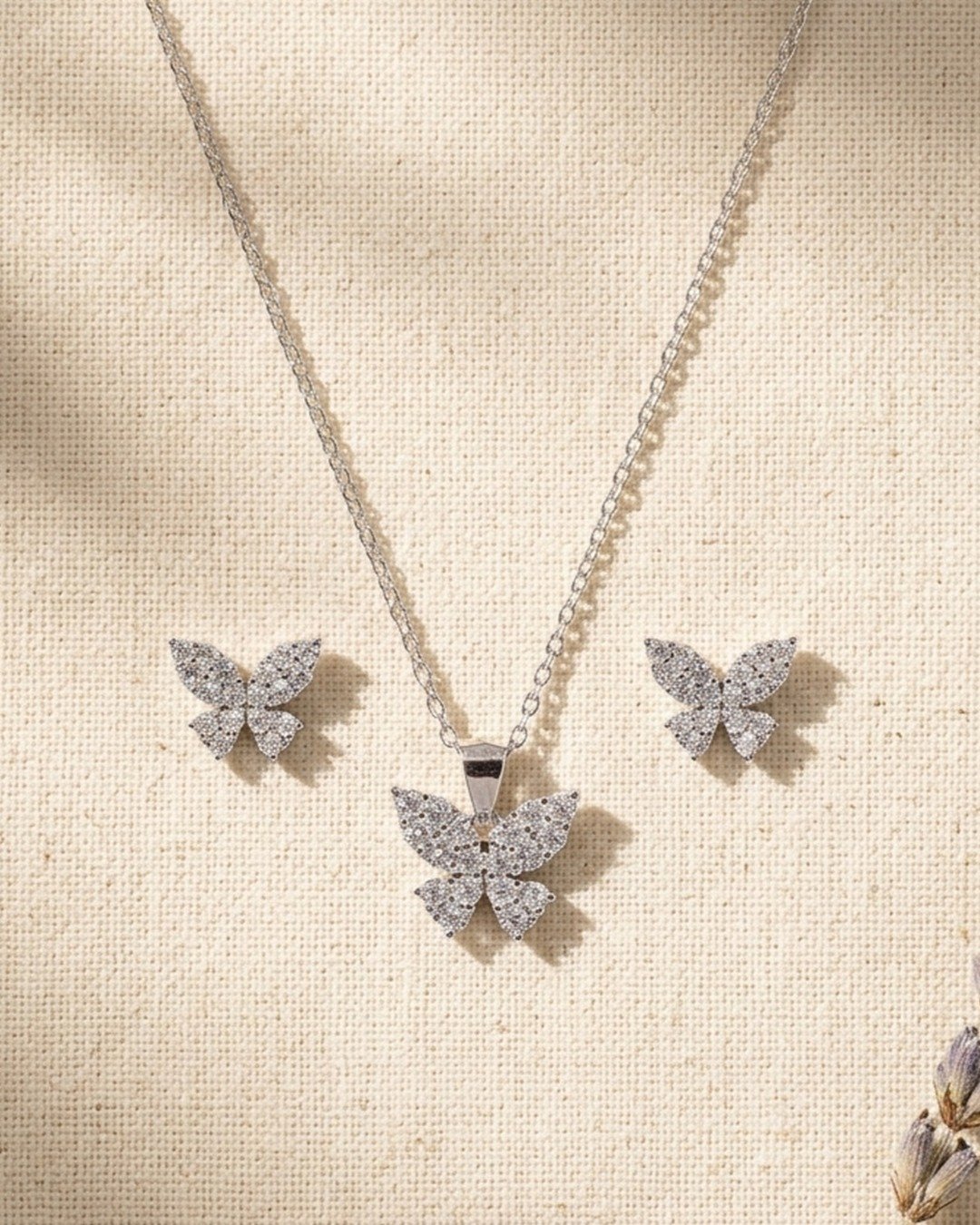 Sparkling Butterfly Crystal Pendant Set – 925 Sterling Silver