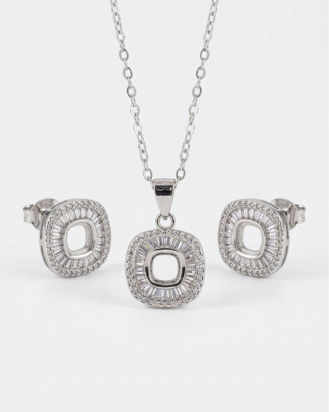 Radiant Cushion Halo Pendant Set – 925 Sterling Silver — view 5