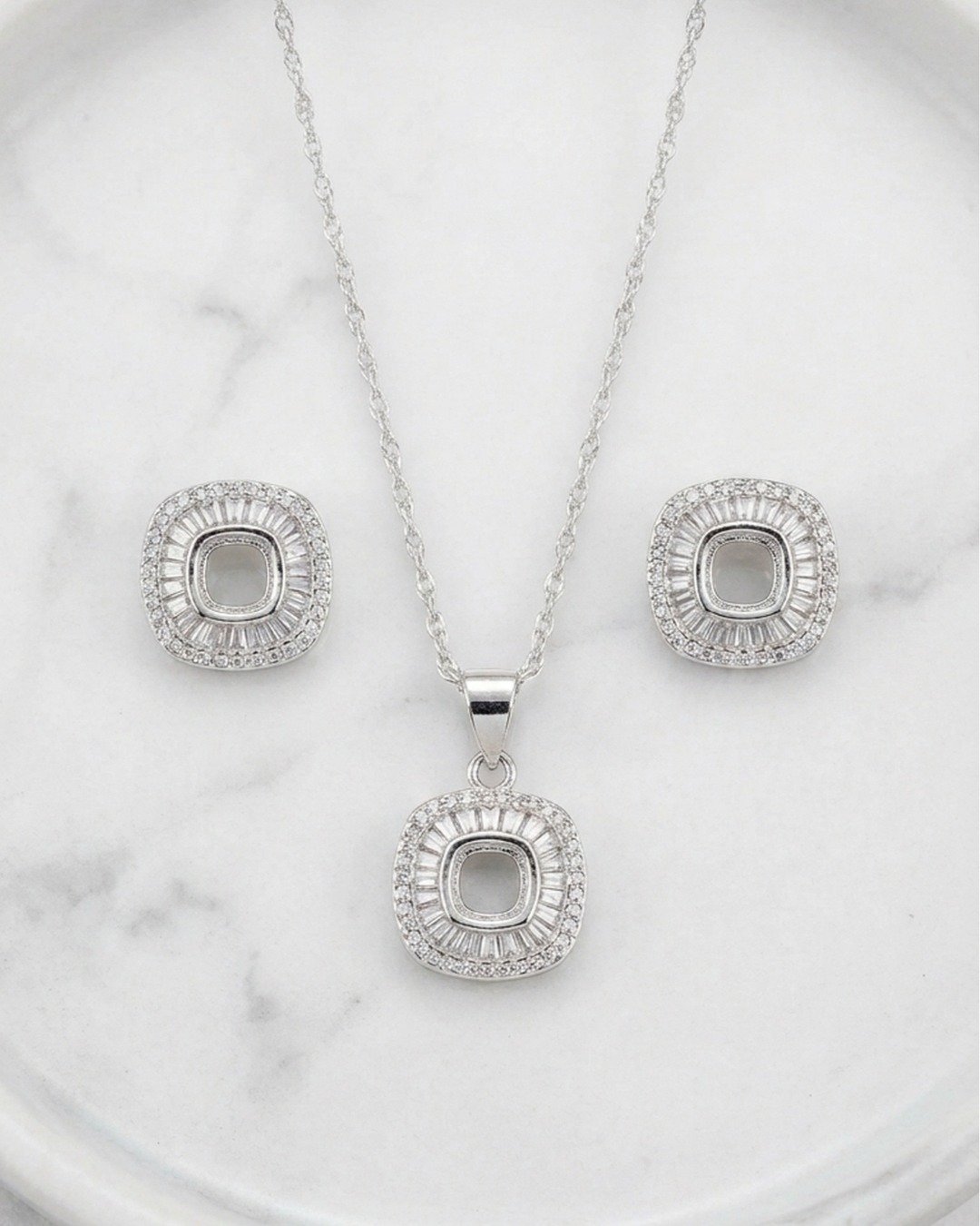 Radiant Cushion Halo Pendant Set – 925 Sterling Silver