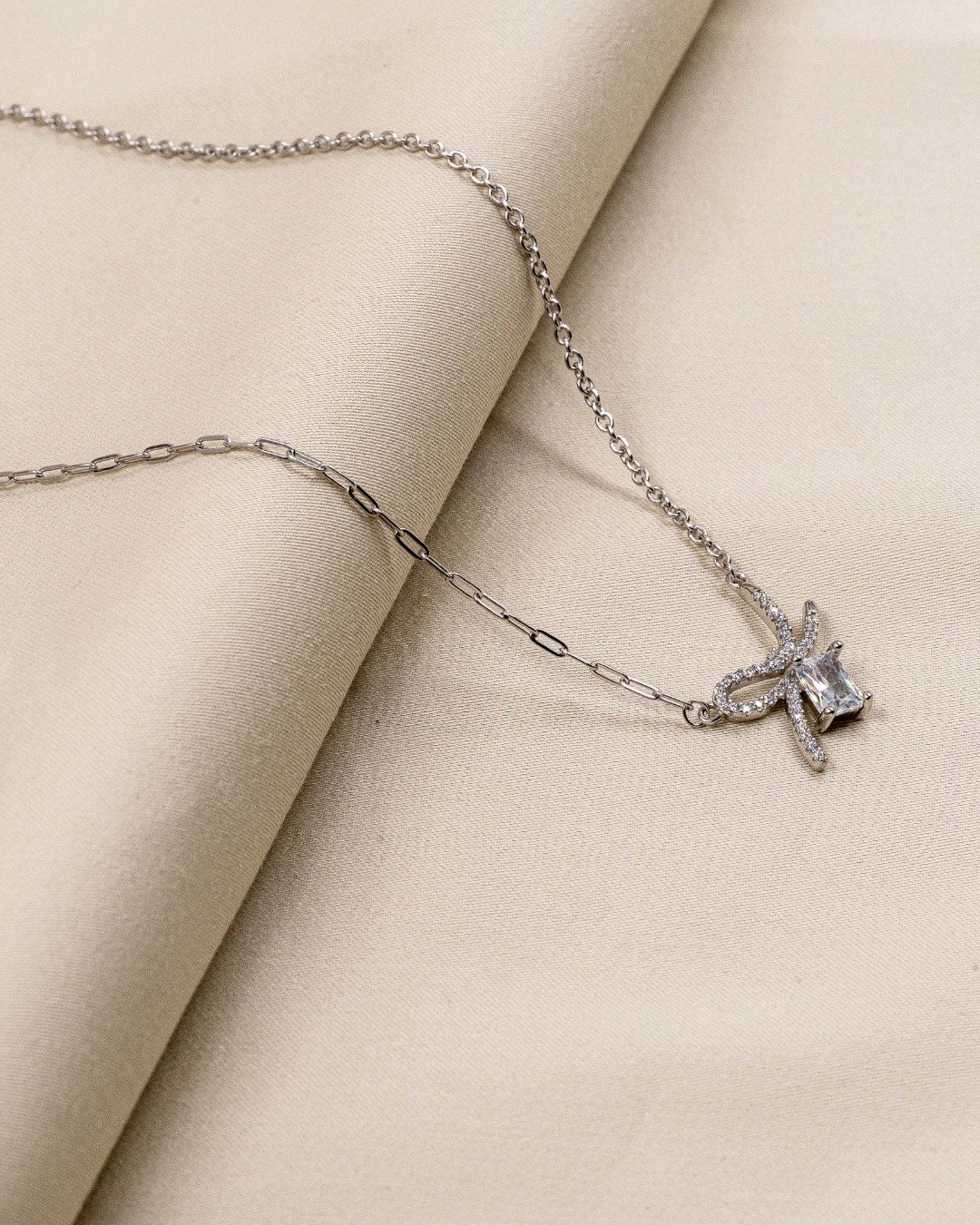 Crystal Bow Elegance Pendant Necklace – 925 Sterling Silver