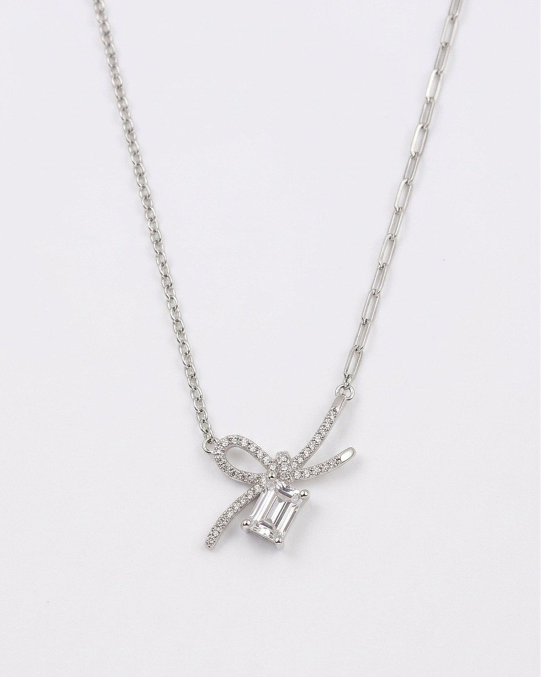 Crystal Bow Elegance Pendant Necklace – 925 Sterling Silver