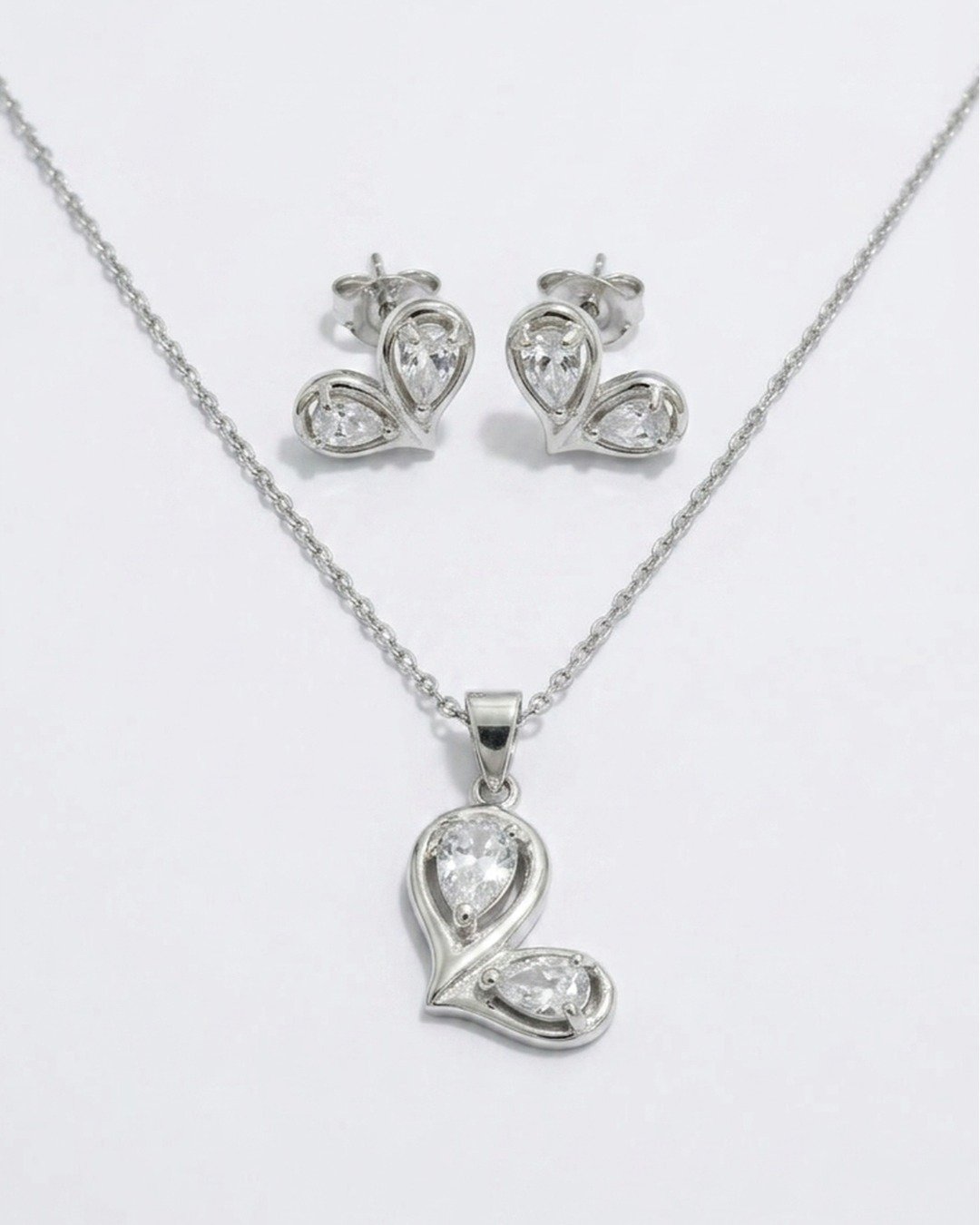 Elegant Dual Drop Crystal Pendant Set – 925 Sterling Silver — view 4