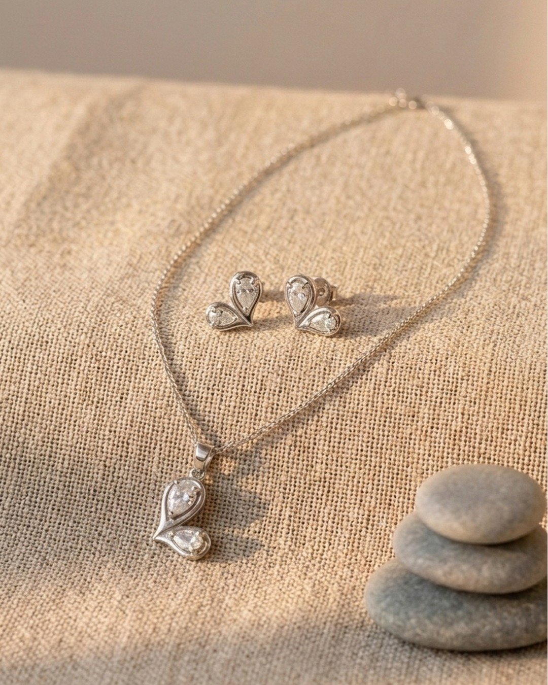 Elegant Dual Drop Crystal Pendant Set – 925 Sterling Silver