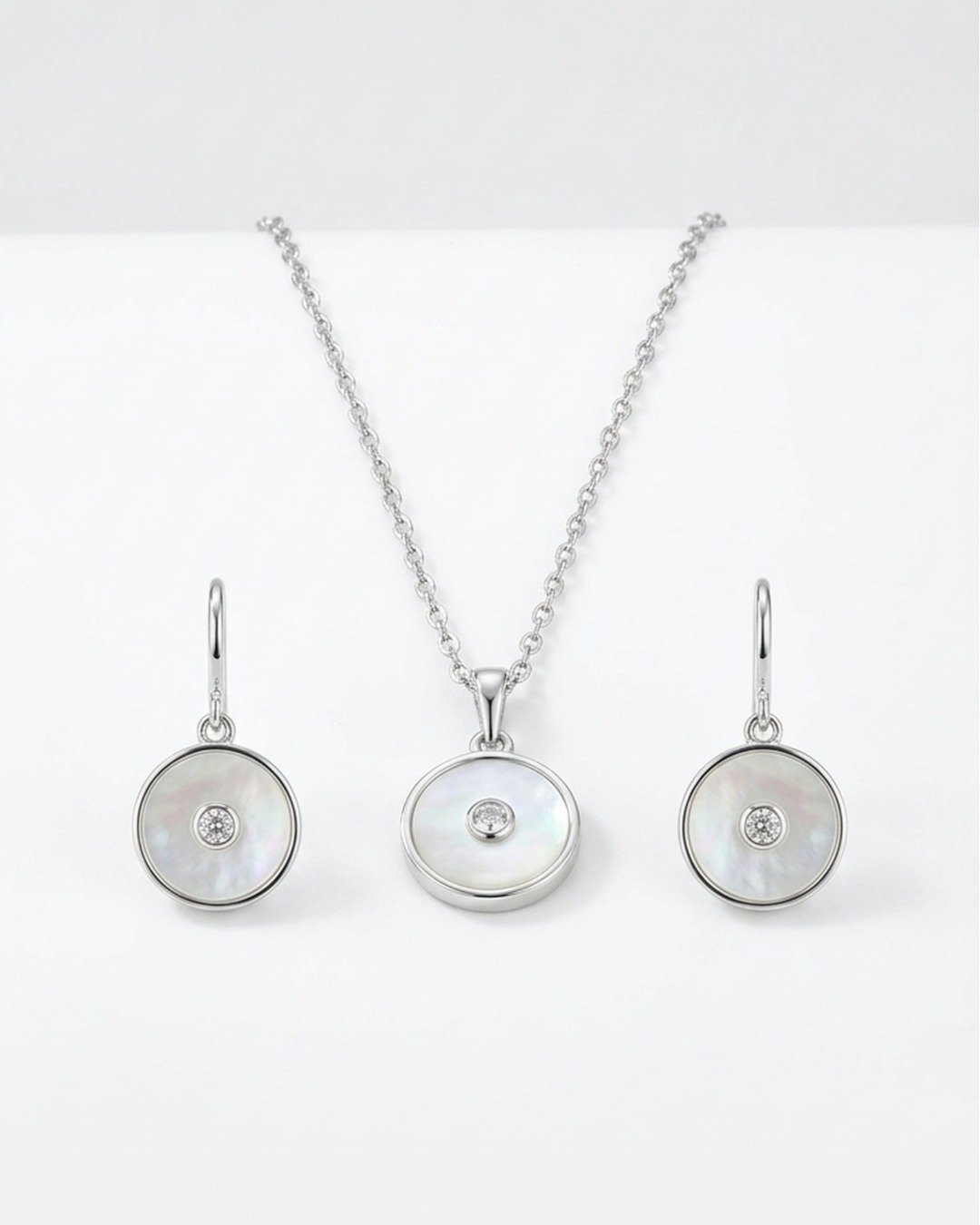 Minimal Circle Pearl Pendant Set – 925 Sterling Silver — view 4