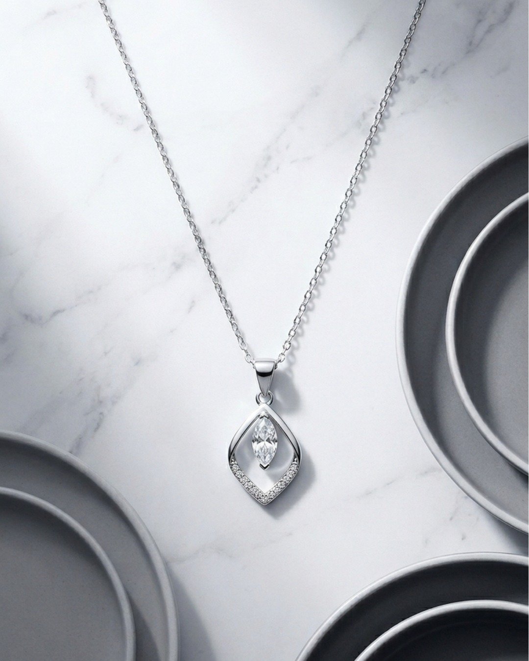 Elegant Marquise Halo Pendant Set – 925 Sterling Silver