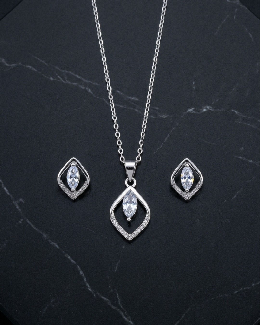 Elegant Marquise Halo Pendant Set – 925 Sterling Silver — view 5