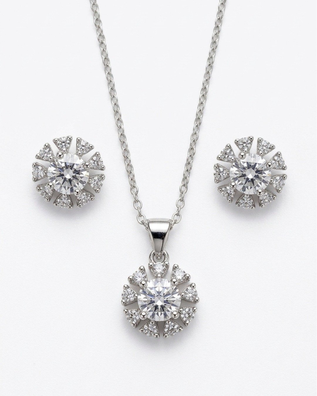 Radiant Sunburst Crystal Pendant Set – 925 Sterling Silver — view 4