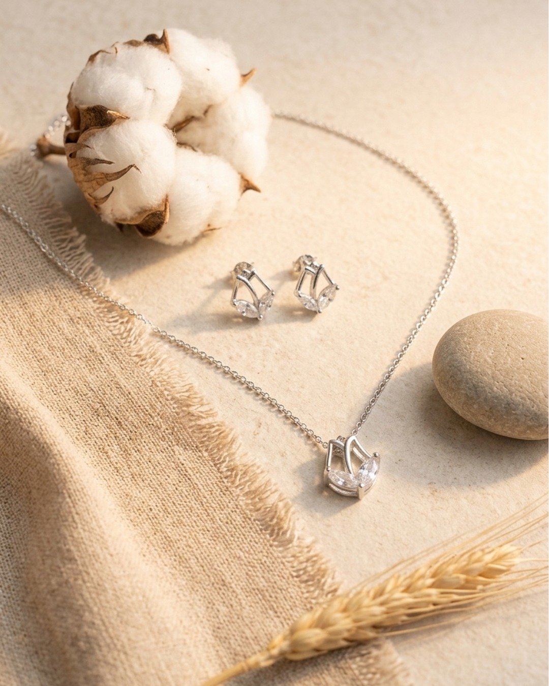 Elegant Marquise Crystal Leaf Pendant Set – 925 Sterling Silver